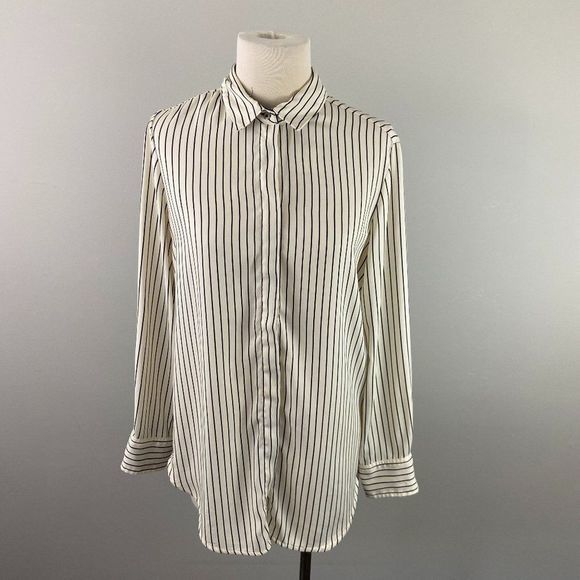 DALIA White & Black Pinstripe Button‎ Down Blouse - Picture 2 of 8
